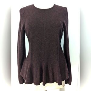 Antonio Melani Brown Cashmere Peplum Sweater Crew Neck Quiet Luxury M